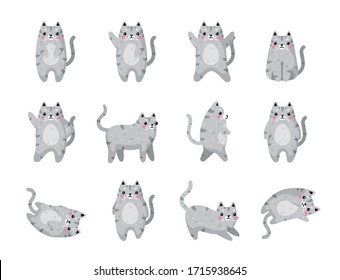 Vector cats. Cute cat set isolated. Funny cartoon animal characters. Different poses and emotions. Flat eps10 illustration.