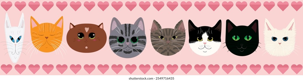 Vector cats of different breeds. Illustration of cats for printing on fabric and paper. Background with pets.