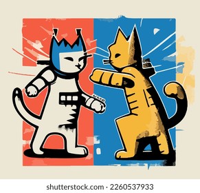 Vector de gatos luchando, arte callejero, corona en la cabeza, trajes