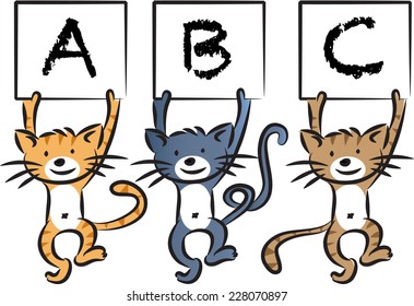 vector cats holding alphabets card