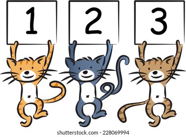 vector cats holding a card : 123