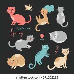 vector cats on black background