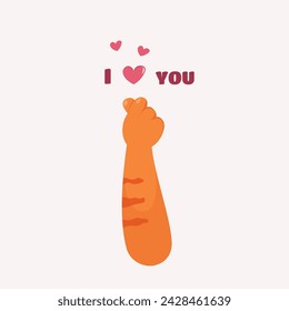 Vector a cat's paw folded into a heart heart gesture with fingers vector illustration of isolates.  Cute cat paws vector illustration set. Stickers on the theme of Love, Romance. I love you