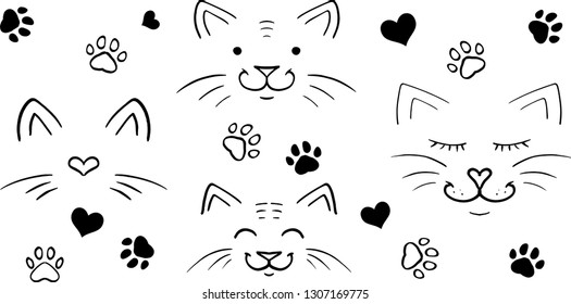 Vector Cats - paws - hearts 