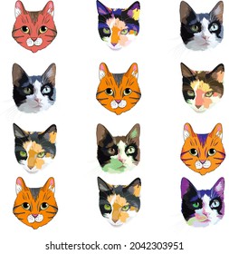 Vector cats. Portraits of cats. For printing on fabric.