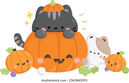 a vector of cats and pumpkins
