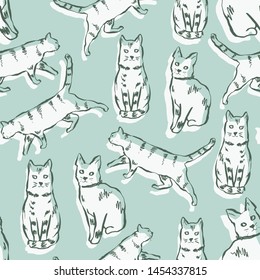 Vector cats seamless pattern. Hand drawn cat illustration. Seamless print illustration for veterinary brand design and children products.