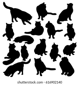 Vector cats silhouette. Cats sit and lie in different poses.