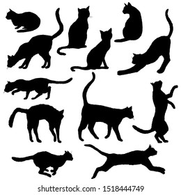 Vector Cats Silhouettes Black Feline Outline Stock Vector (Royalty Free ...