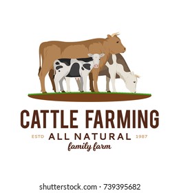 Vector cattle farming logo isolated on white