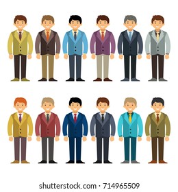 Vector caucasian office worker or businessman character set in cartoon flat style