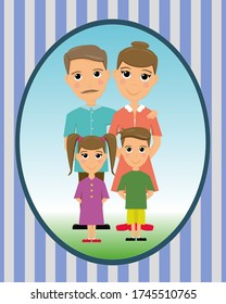 vector caucasian portrait of a happy family with mother, father, son and daughter