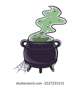 Vector Cauldron Cartoon Retro Style Illustration Isolated