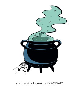 Vector Cauldron Cartoon Retro Style Illustration Isolated