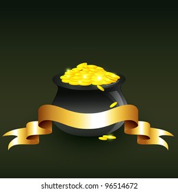 vector cauldron full of gold coins illustration