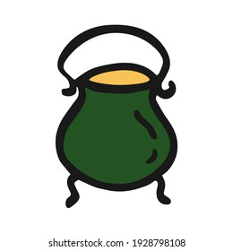 Vector cauldron icon in hand drawn style. Colorful isolated symbol. Illustration on white background. Design for print. Cartoon clothes pictogram for game. Doodle pot element