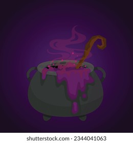 Vector cauldron with magical potion.