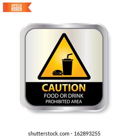 Vector : Caution with food or drink prohibited area text and sign isolated. Eps10.