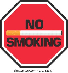 Vector caution icon sign  NO SMOKING. Cigarette sticker in red hexagon. No smoking sign sticker  illustration in flat minimalism style.