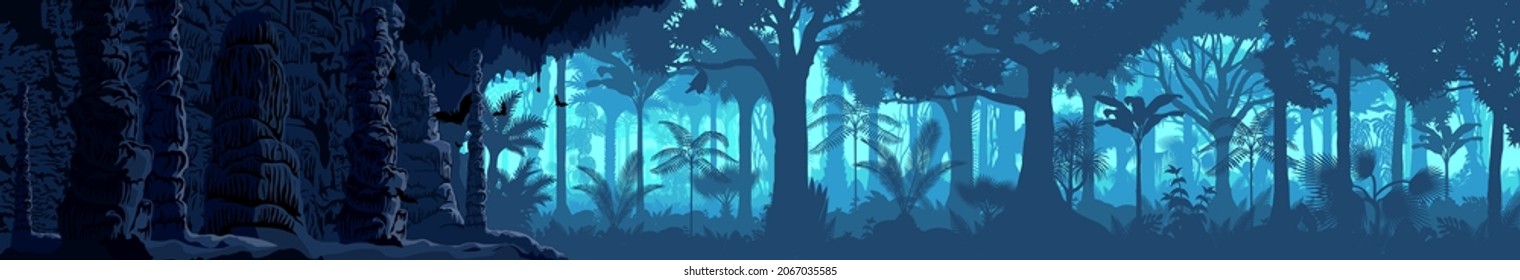 vector cave in jungle illustration