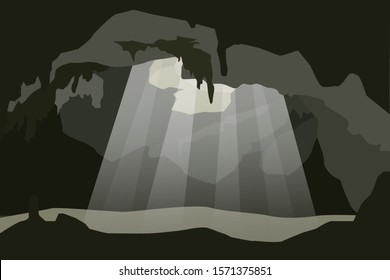 vector of cave and light ray from the top of cave