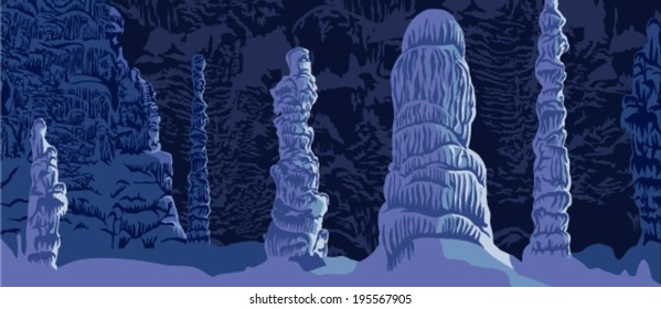 Vector cave with stalactites and stalagmites