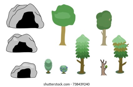 Vector Caves And Trees Set