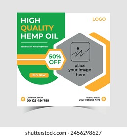 Vector cbd natural hemp oil square social media banner post template