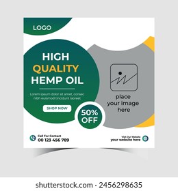 Vector cbd natural hemp oil square social media banner post template