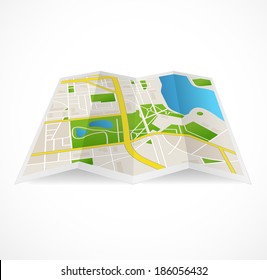 Vector cbstract city map. Streets and river