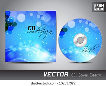 Vector CD cover design with colorful floral design on shiny blue color for your business. EPS 10. Vector illustration.
