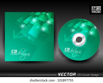 Vector CD cover in green color having arrow and space for your text. EPS 10. Vector illustration.