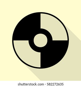 Vector CD or DVD sign. Black icon with flat style shadow path on cream background.