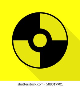 Vector CD or DVD sign. Black icon with flat style shadow path on yellow background.