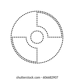 Vector CD or DVD sign. Vector. Black dashed icon on white background. Isolated.
