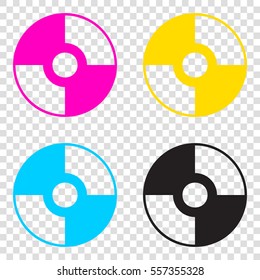 Vector CD or DVD sign. CMYK icons on transparent background. Cyan, magenta, yellow, key, black.