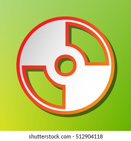 Vector CD or DVD sign. Contrast icon with reddish stroke on green backgound.