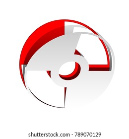 Vector CD or DVD sign. Vector. Detachable paper icon with red body stock. Isolated.