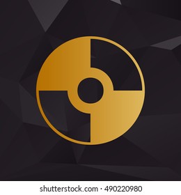 Vector CD or DVD sign. Golden style on background with polygons.