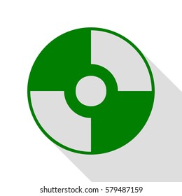 Vector CD or DVD sign. Green icon with flat style shadow path.