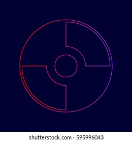 Vector CD or DVD sign. Vector. Line icon with gradient from red to violet colors on dark blue background.