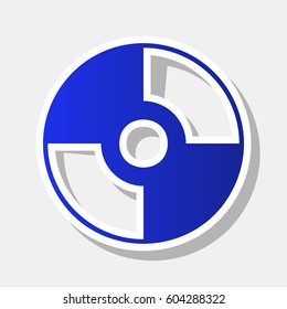 Vector CD or DVD sign. Vector. New year bluish icon with outside stroke and gray shadow on light gray background.