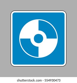 Vector CD or DVD sign. White icon on blue sign as background.
