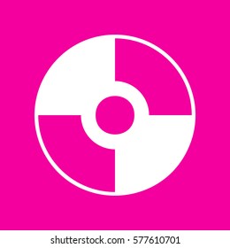Vector CD or DVD sign. White icon at magenta background.