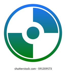 Vector CD or DVD sign. Vector. White icon in bluish circle on white background. Isolated.