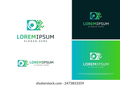 Vector CD player digital logo illustration design, technology logo design template