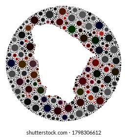 Collage del mapa del estado de Ceara vectorial del virus covid-2019. La infección ataca el territorio aislado desde la zona exterior. Collage de mapas de estado de Ceara alrededor del hoyo diseñado con elementos de infección.