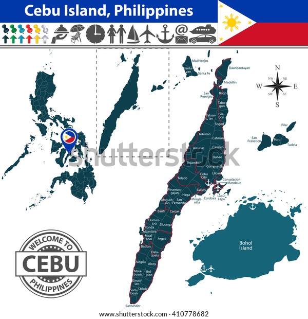 Vector Cebu Island Philippines Map Contains Stock Vector (Royalty Free ...