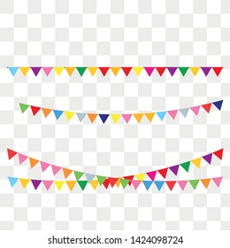 Vector celebrate background party flags. Rainbow colors flat style vector holiday flags garlands set.  Colorful festive flags and confet