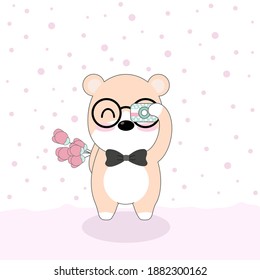 Vector celebratioin of cute dog with rose and camera. eps 10 vector